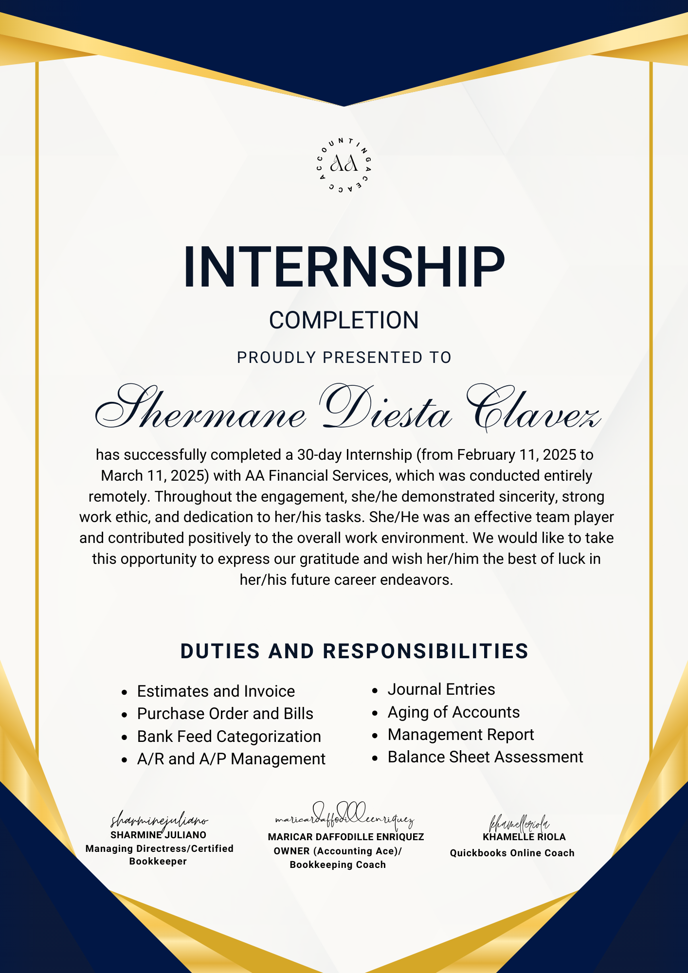 Quickbooks Internship