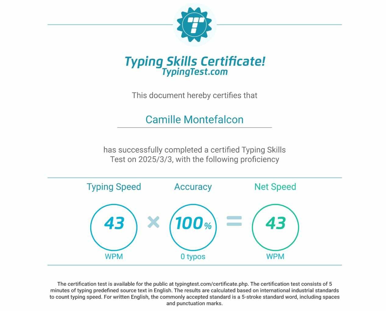 Typing Skills Certificate