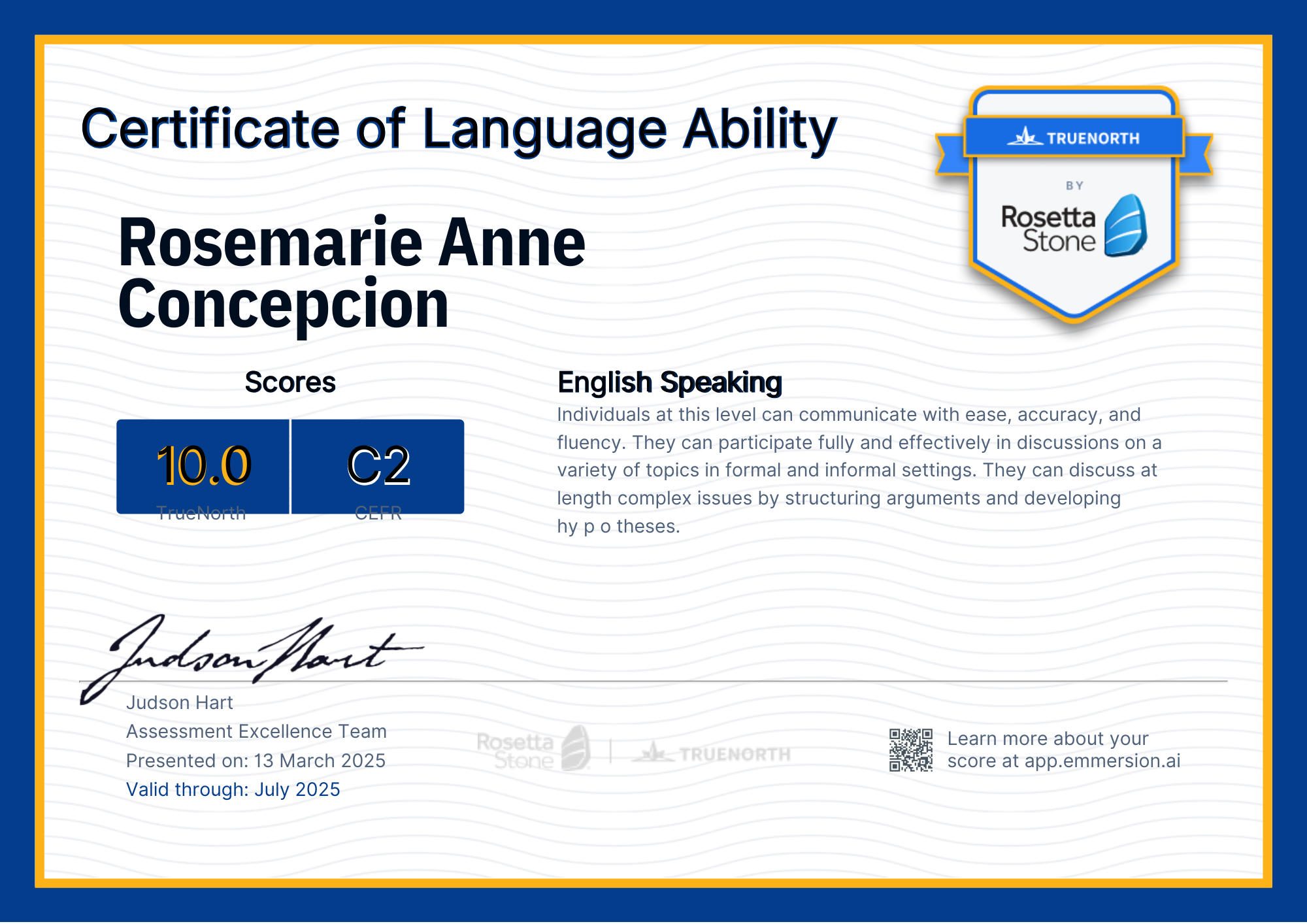 Certificate of Language Ability
