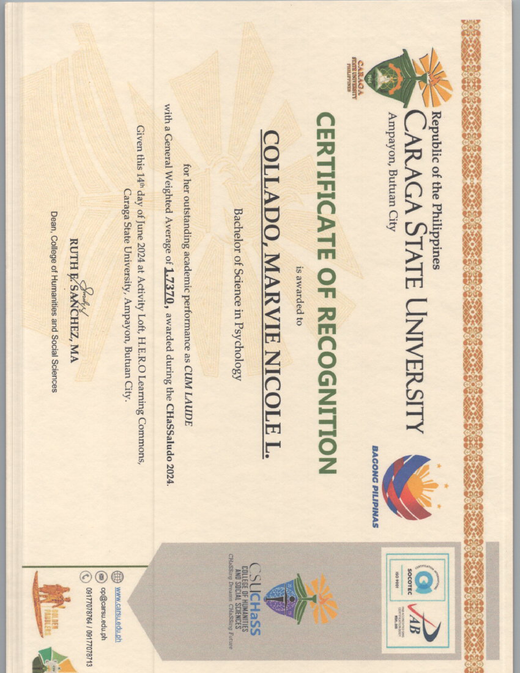 CERTIFICATE OF RECOGNITION