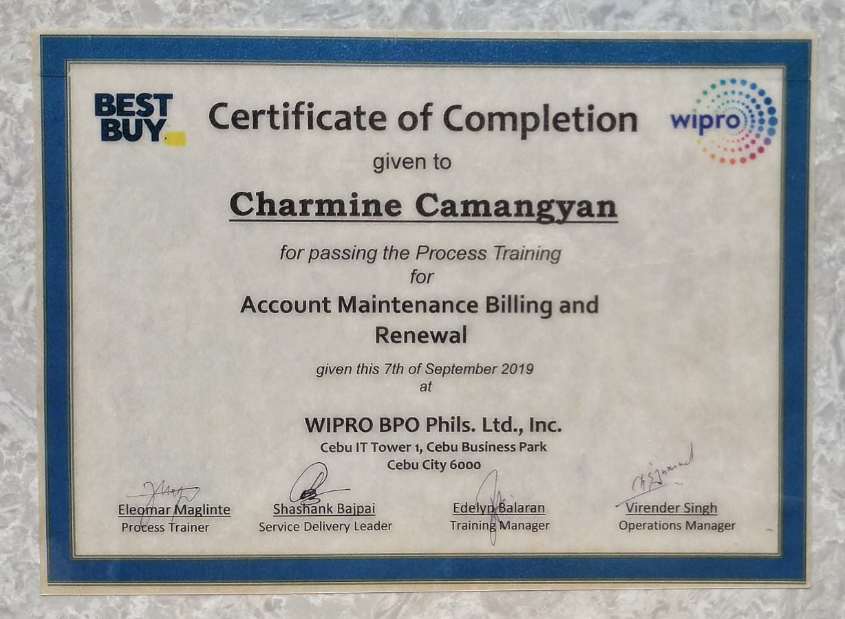 Account Maintenance Billing and Renewal Training Certificate