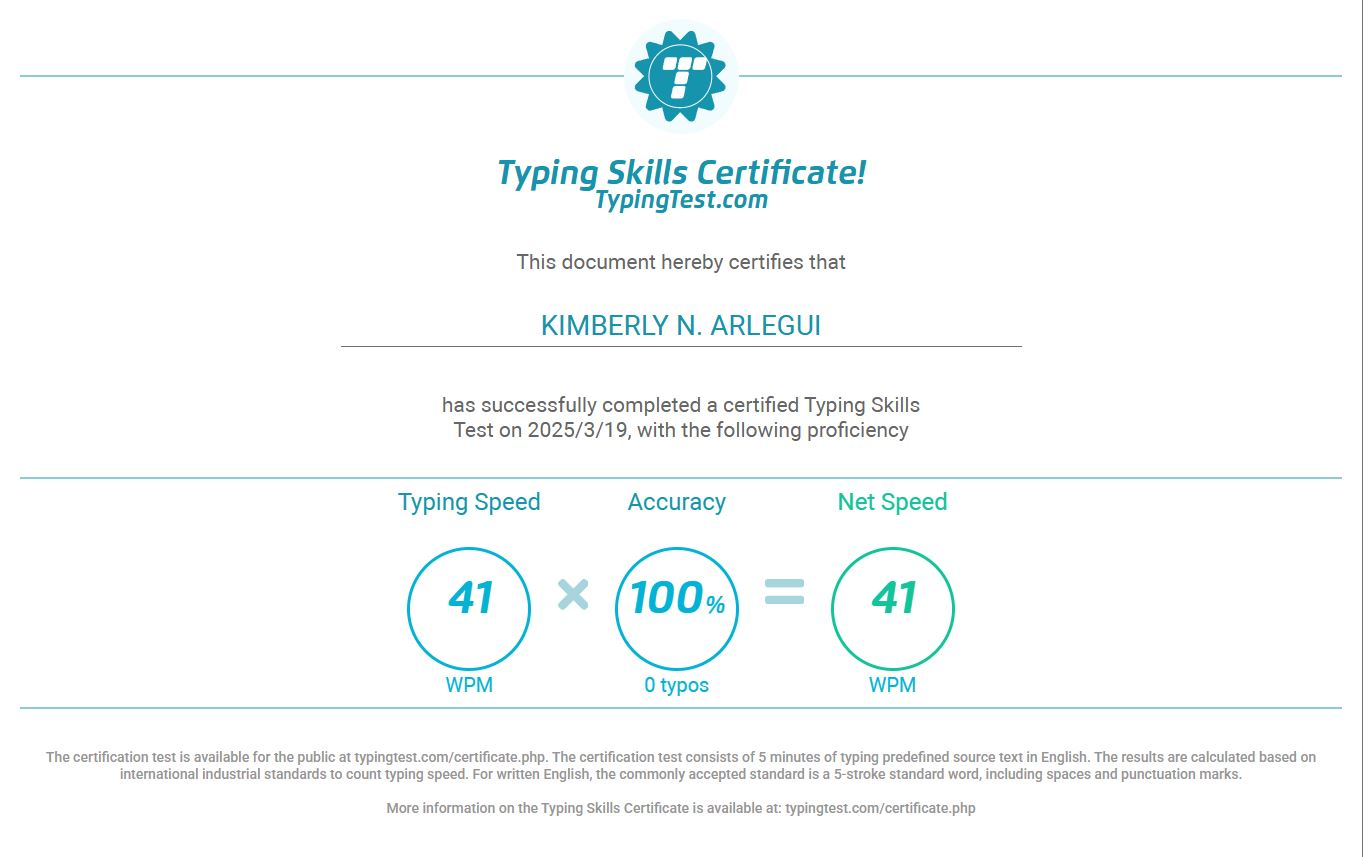 Typing Skills Certificate