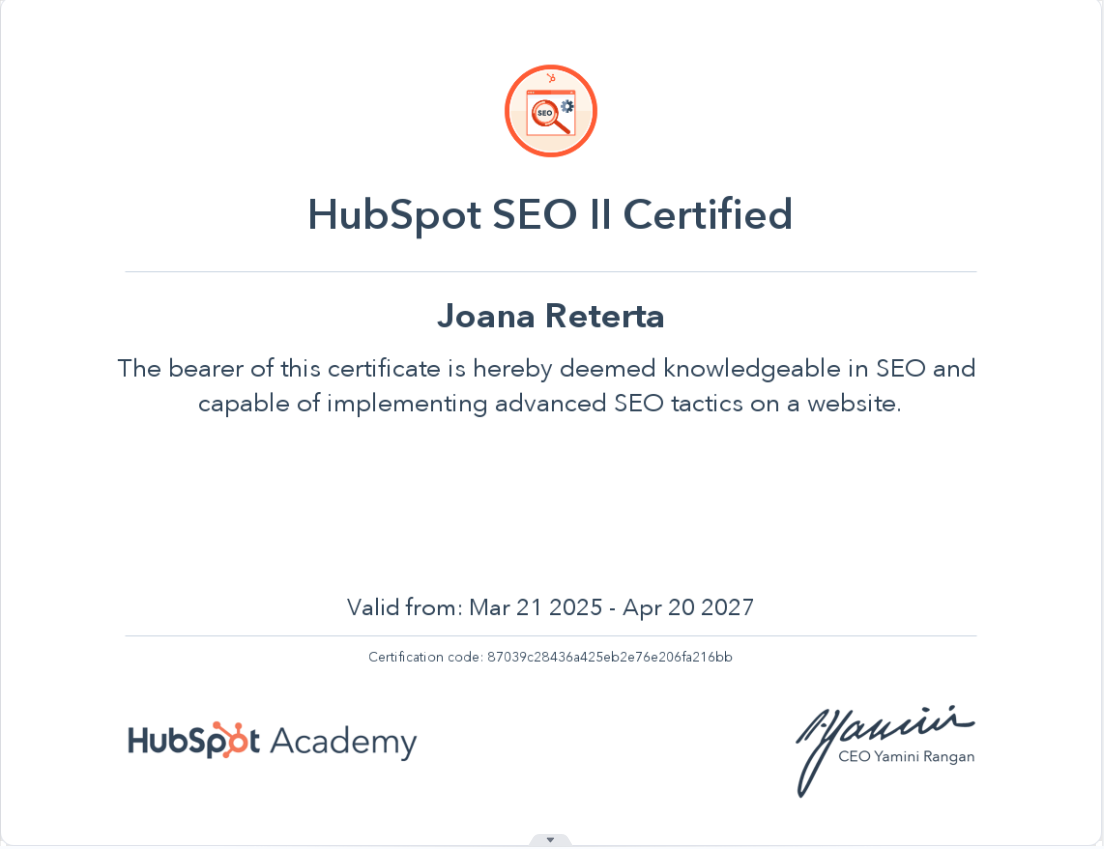 SEO II Certification
