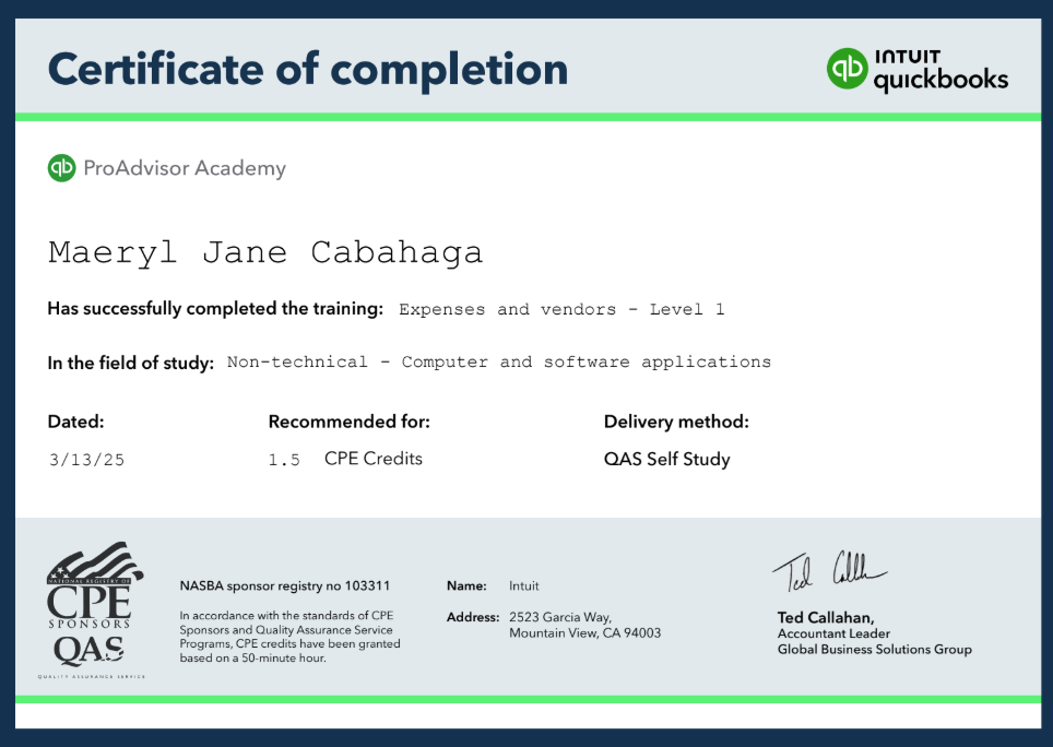 Intuit Quickbooks - Expenses and Vendors 1