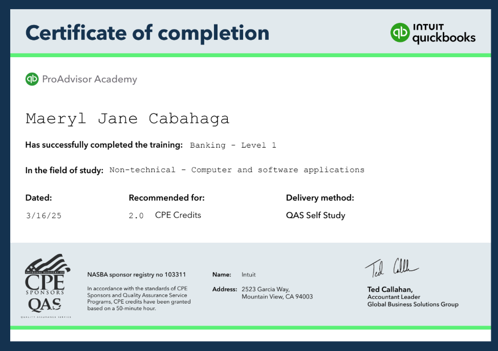 Intuit Quickbooks - Banking 1