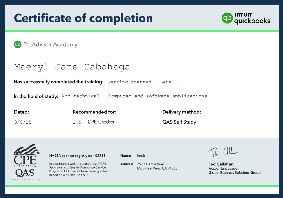 Intuit Quickbooks - Getting Started Level 1