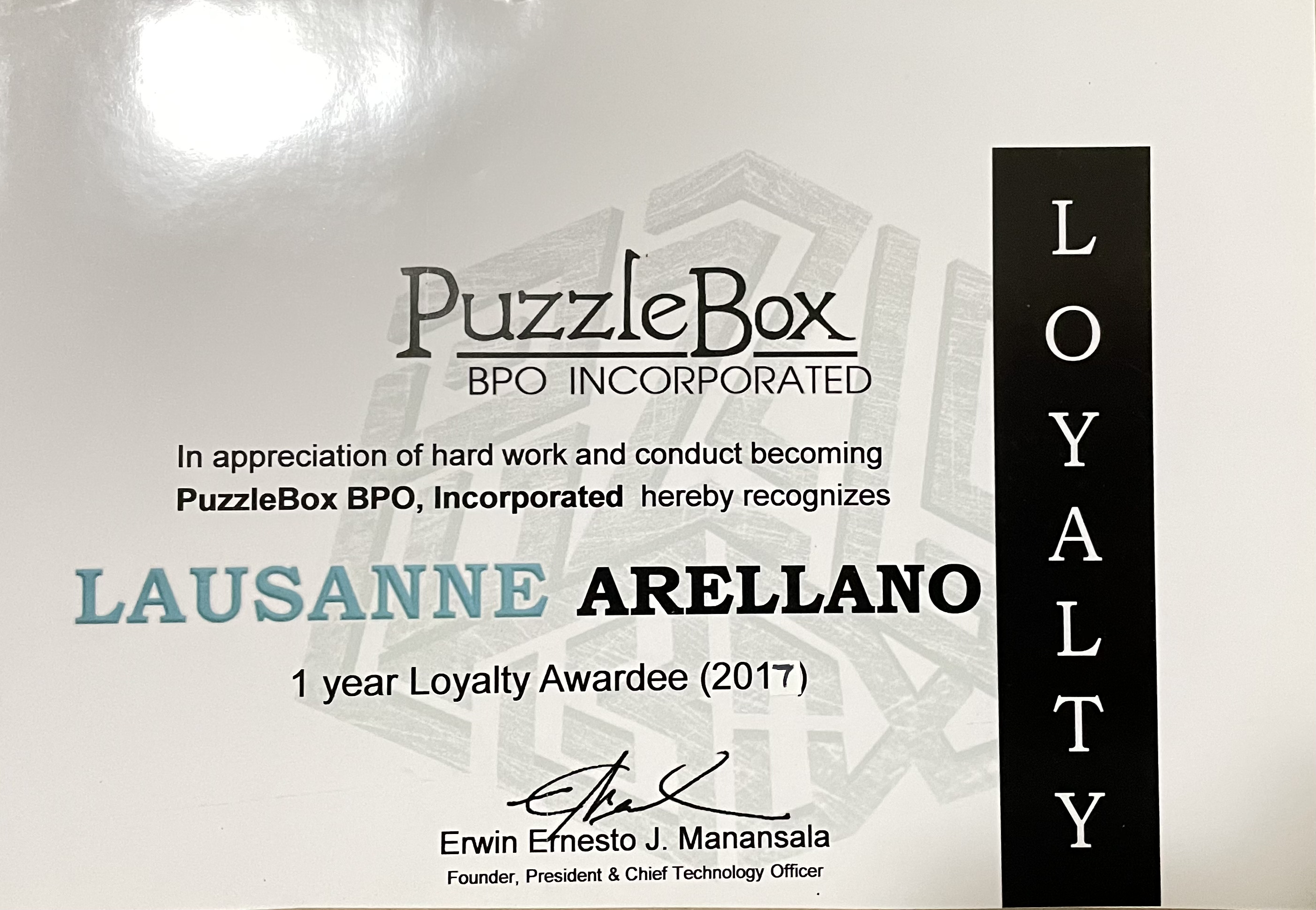 Loyalty Awardee