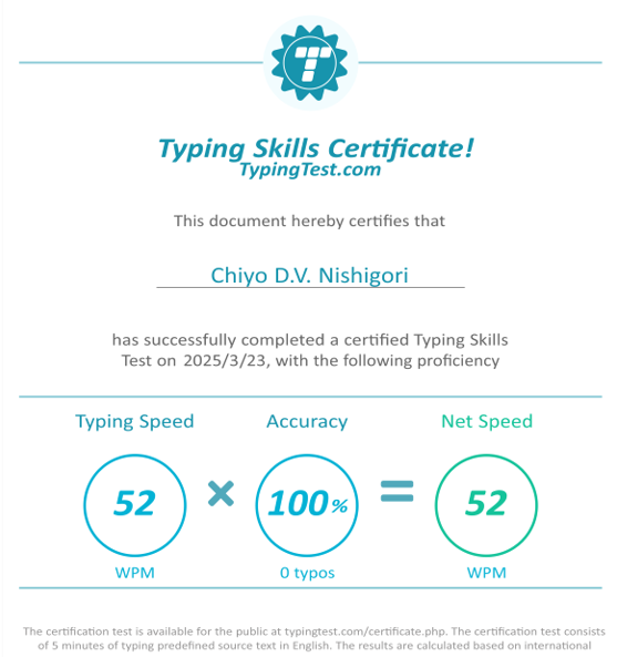 Typing Test Certificate