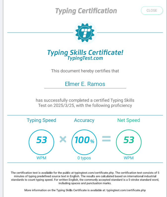 Typing Test Certificate