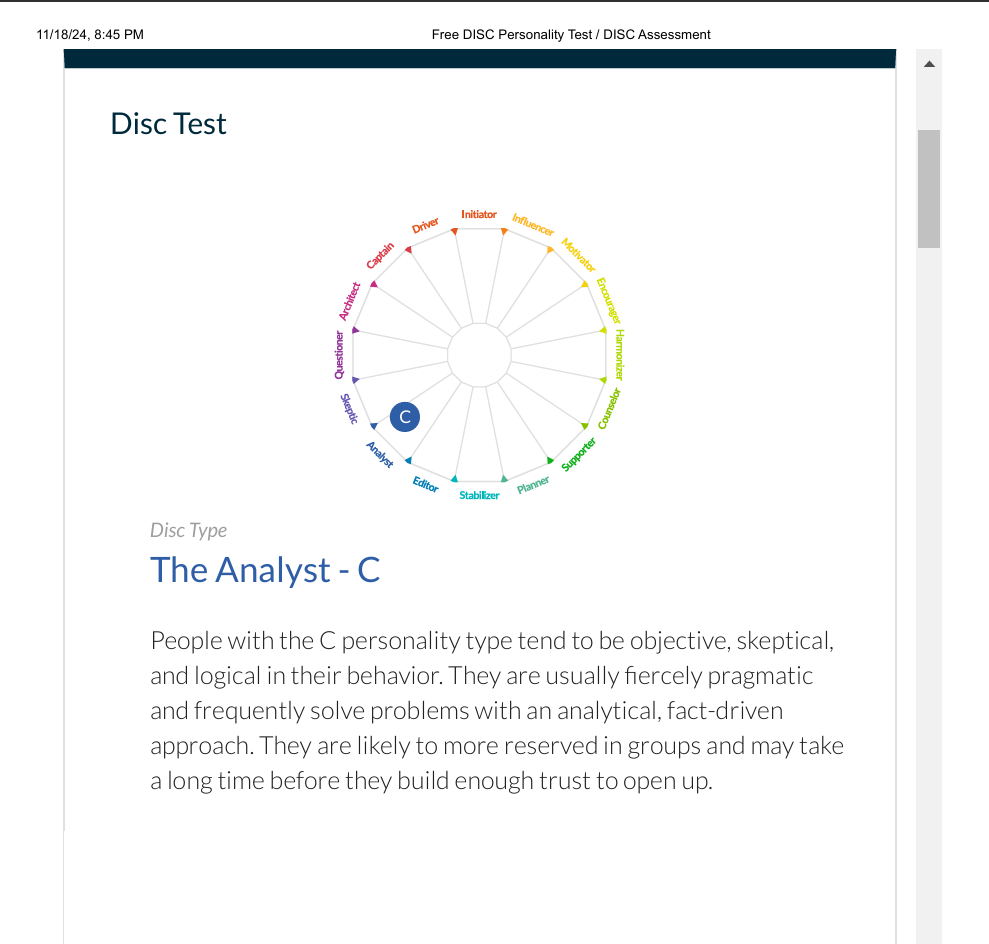 Disc Assessment Result