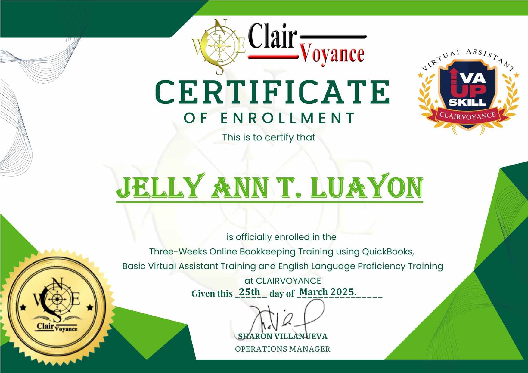 BASIC VIRTUAL ASSISTANT TRAINING, LANGUGAGE PROFICIENCY TRAIING