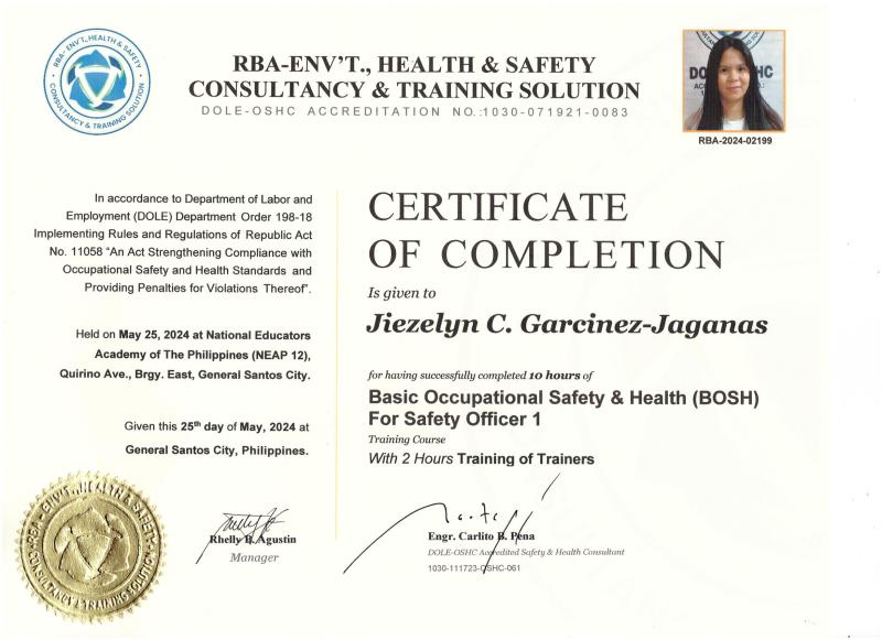 Basic Occupational Safety & Health (BOSH) For Safety Officer 1