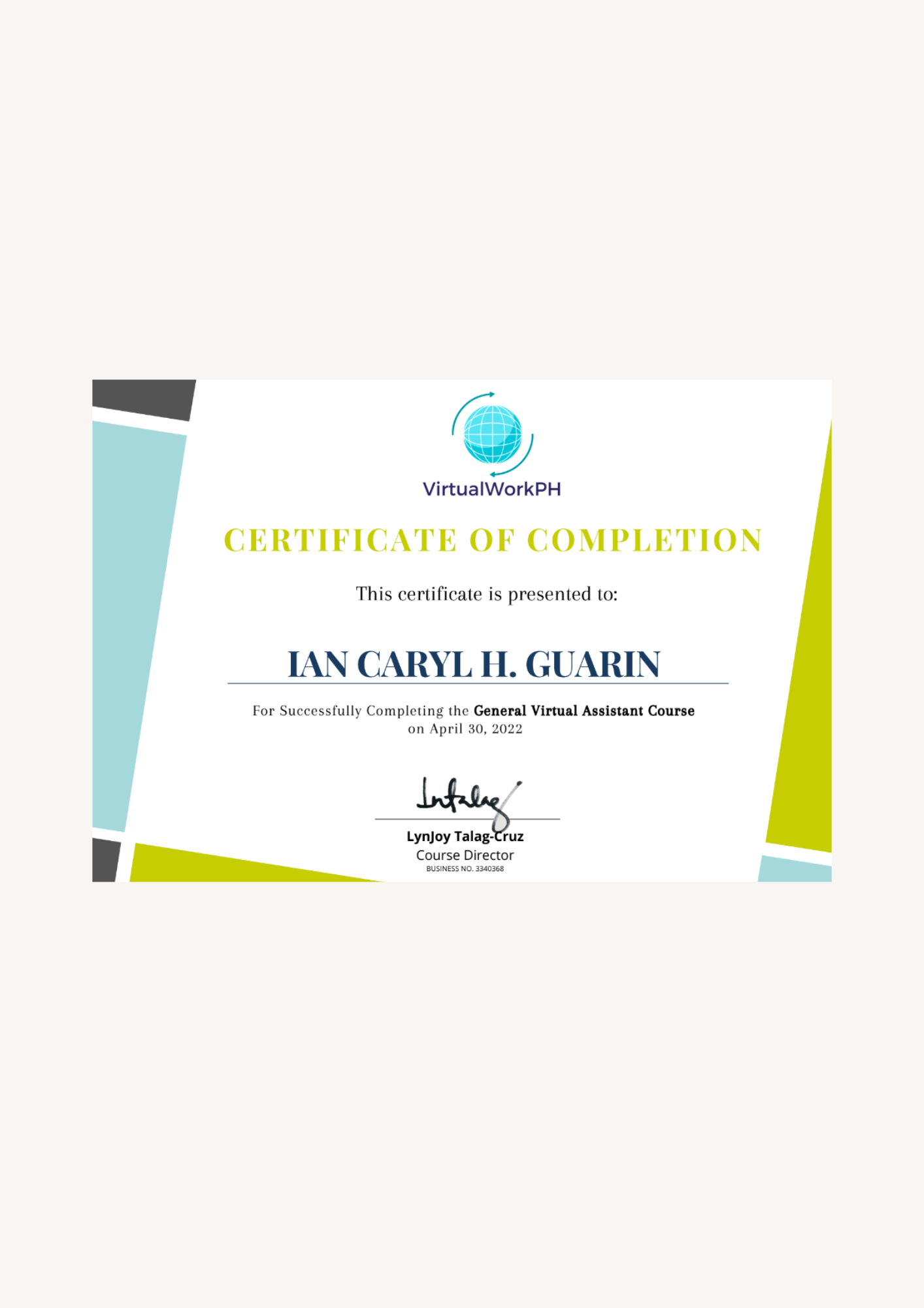 General Virtual Assitant Certificate