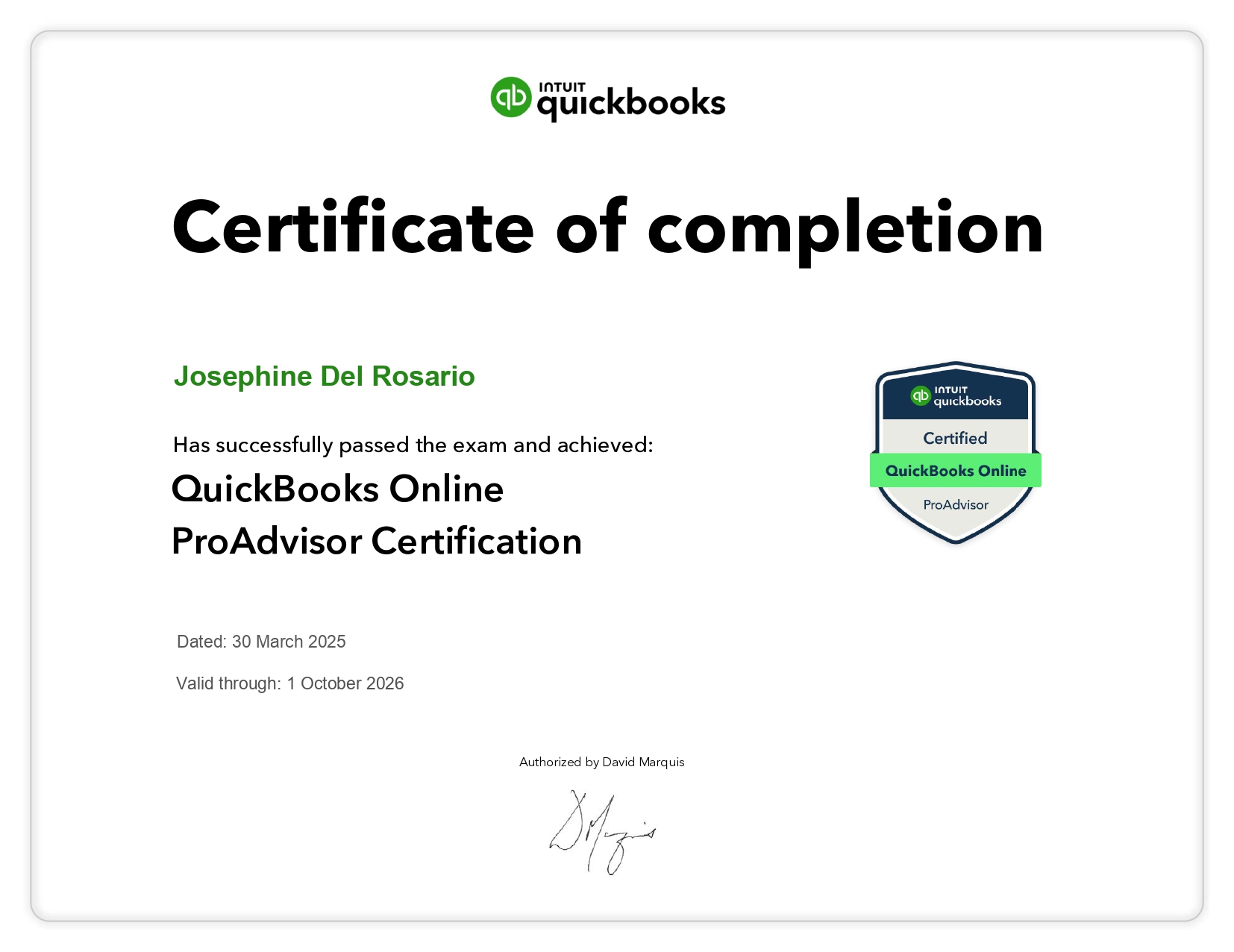QuickBooks Online ProAdvisor Certified