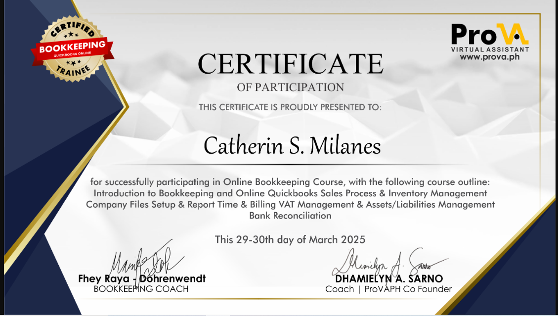 BOOKKEEPER CERTIFICATE