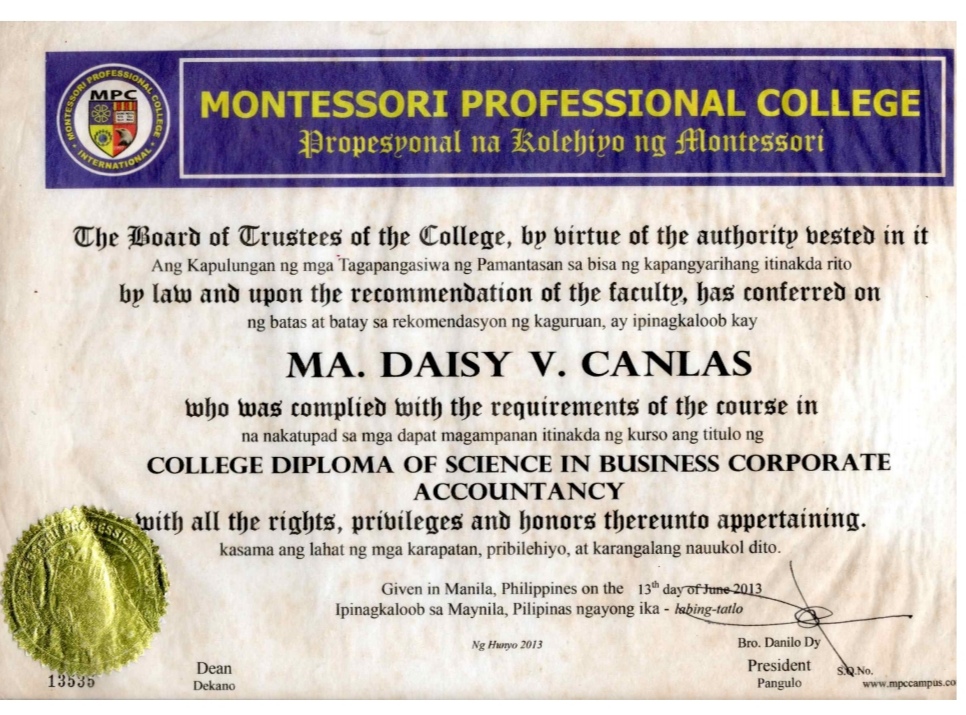 COLLEGE DIPLOMA