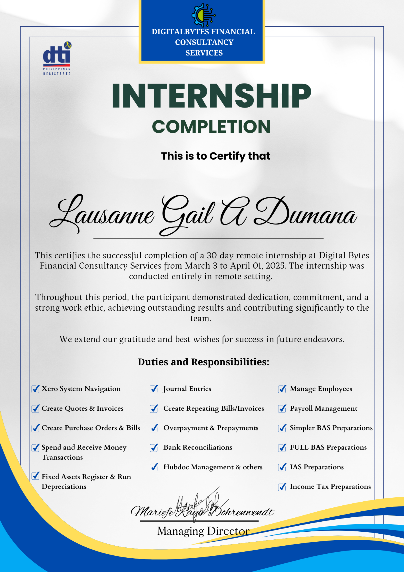 DigitalBytes Financial Consultancy Services Internship Completion