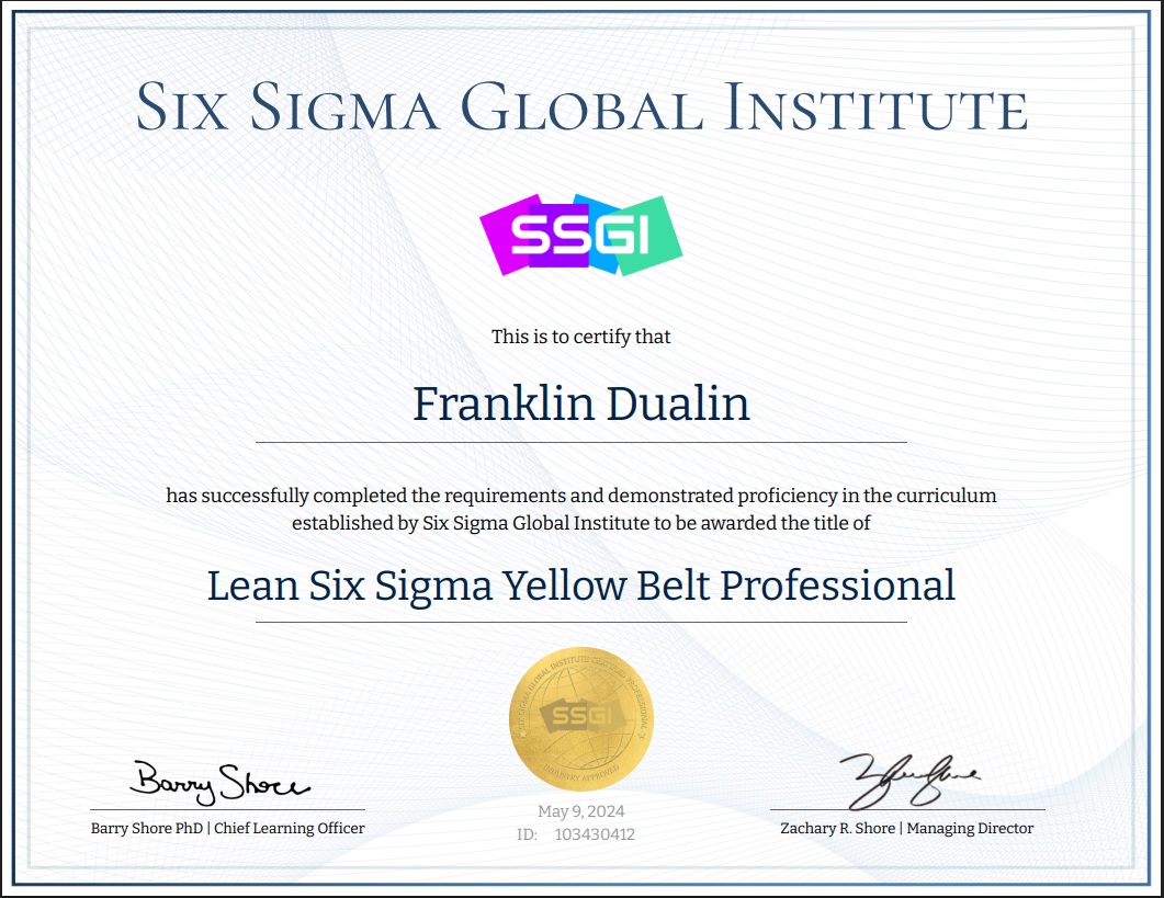 Six Sigma Yellow Belt Certificate
