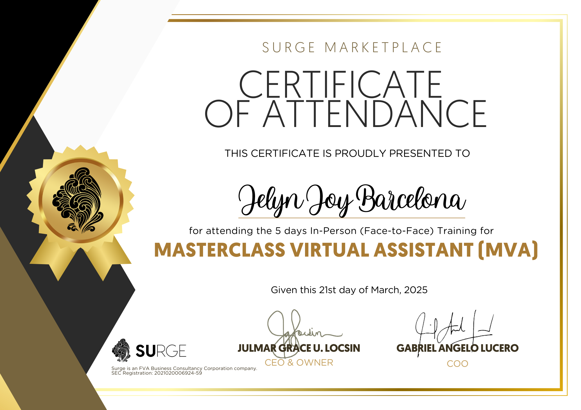 Certificate of Attendance