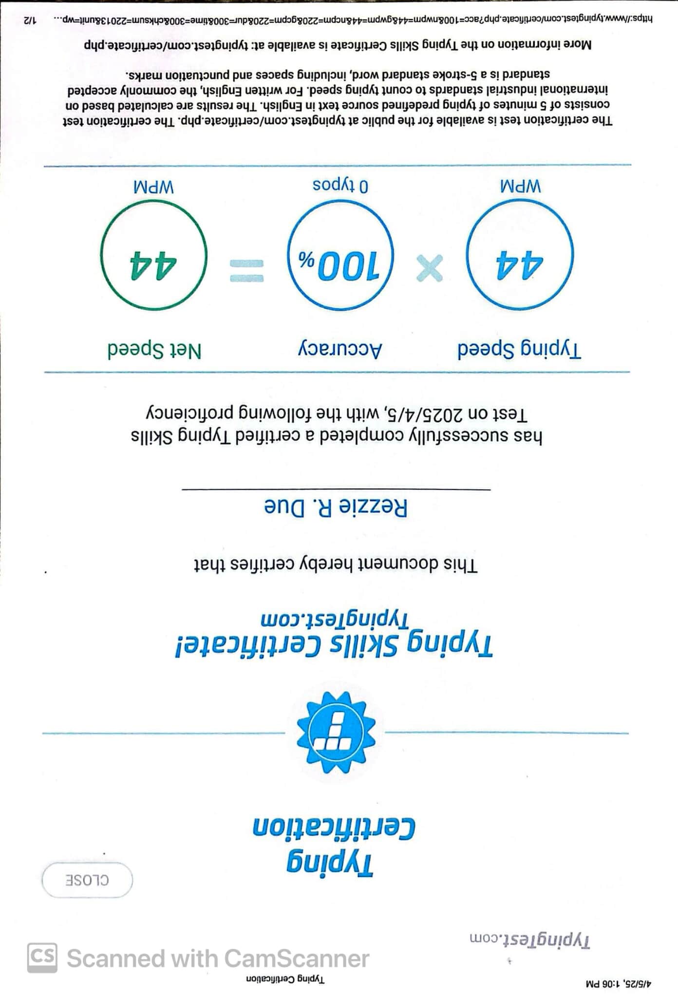 Typing Certification