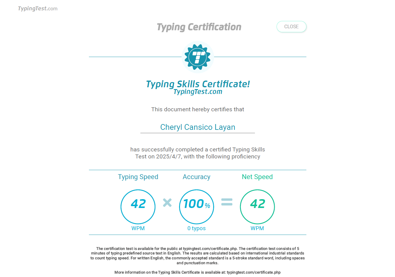Typing Certification