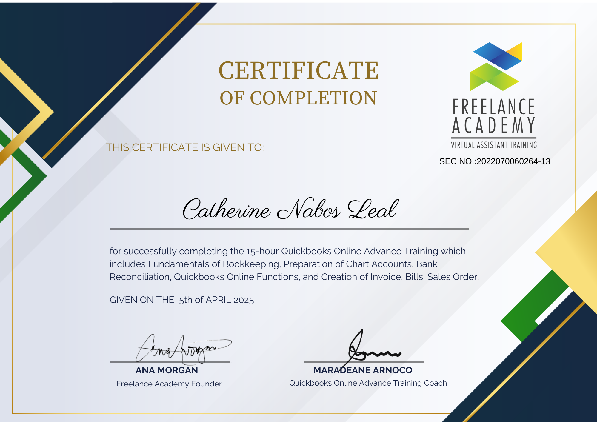 Bookkeeper Certificate