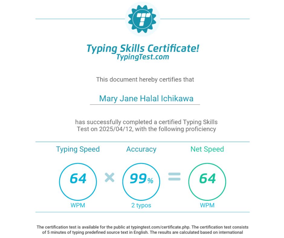 Typing Skills Certificate