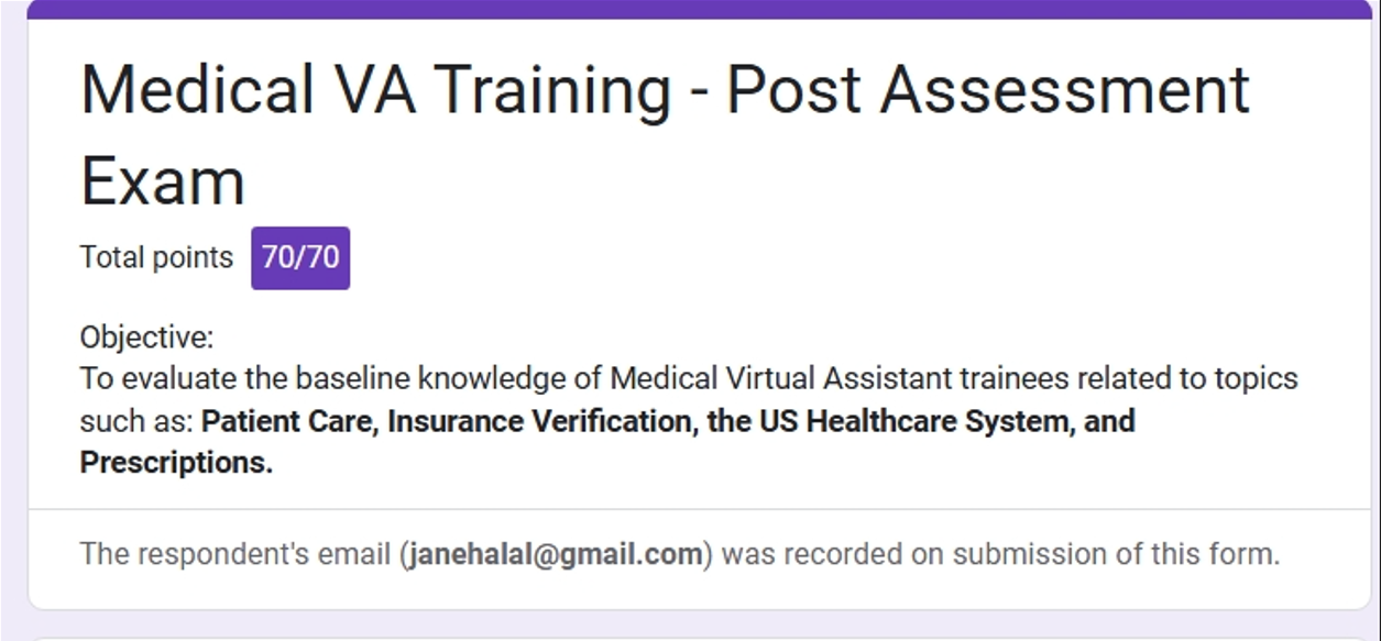 Medical VA Training- Post Assessment Exam Result
