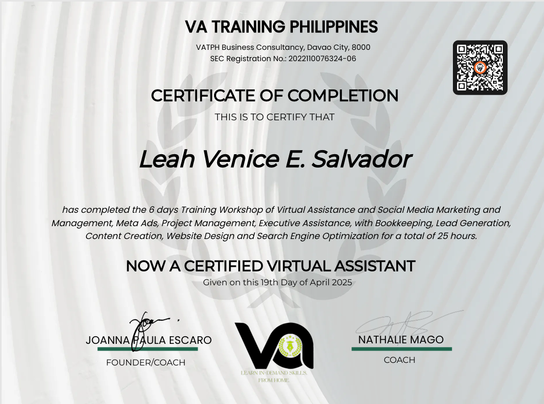 VIRTUAL ASSISTANT TRAINING