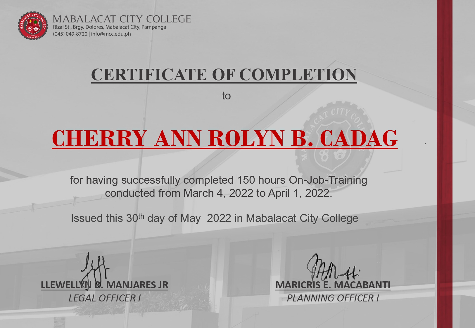 Legal and Planning (OJT)