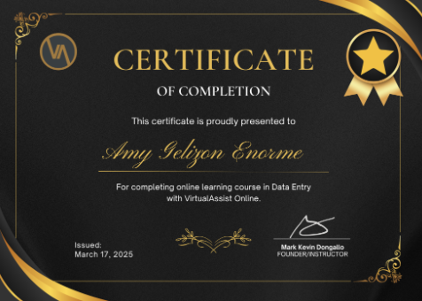 Data Entry Training Certificate
