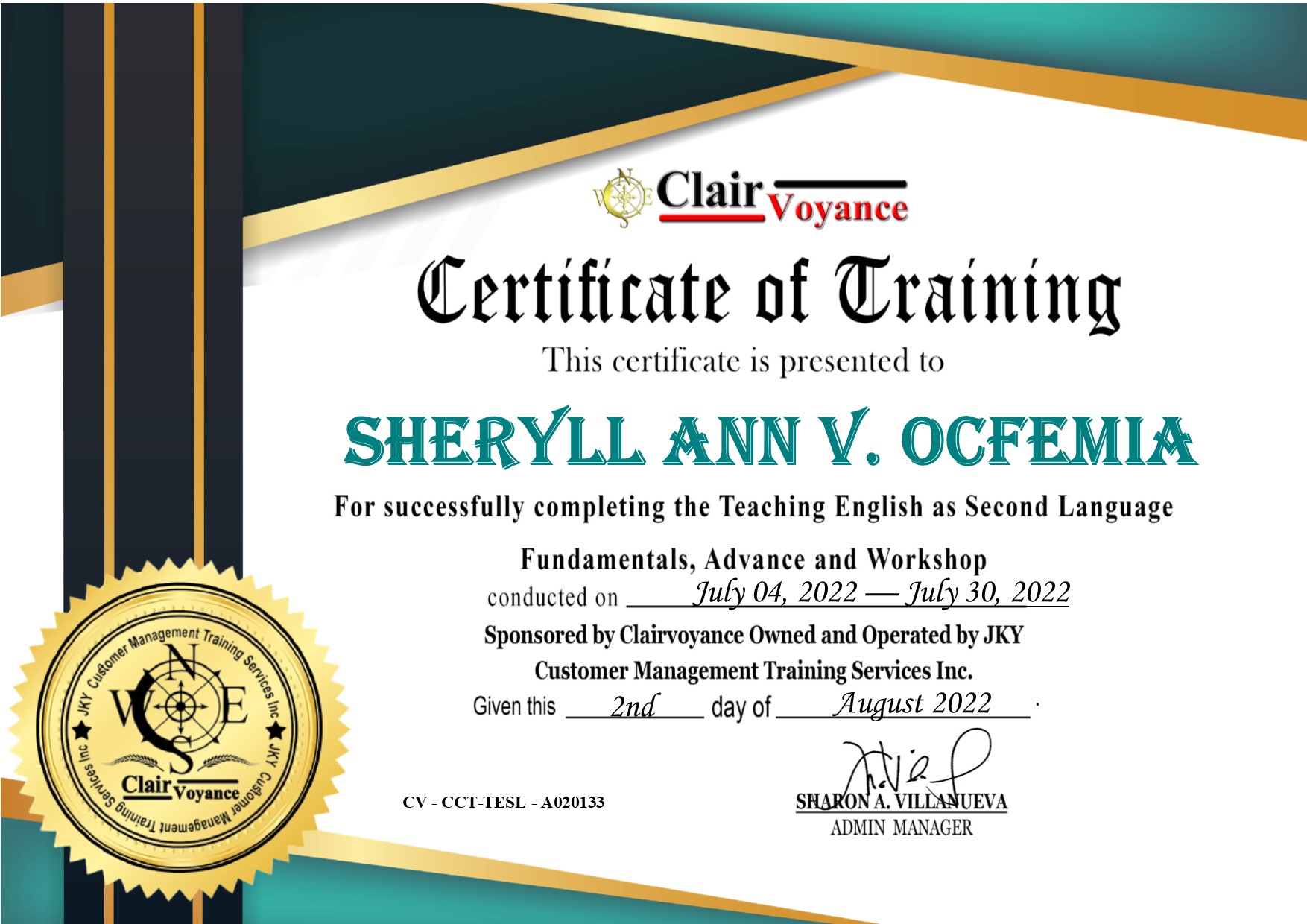ESL Training Certificate