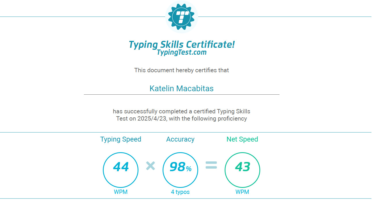 Typing Test Certificate