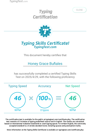 Typing Skills Certificate
