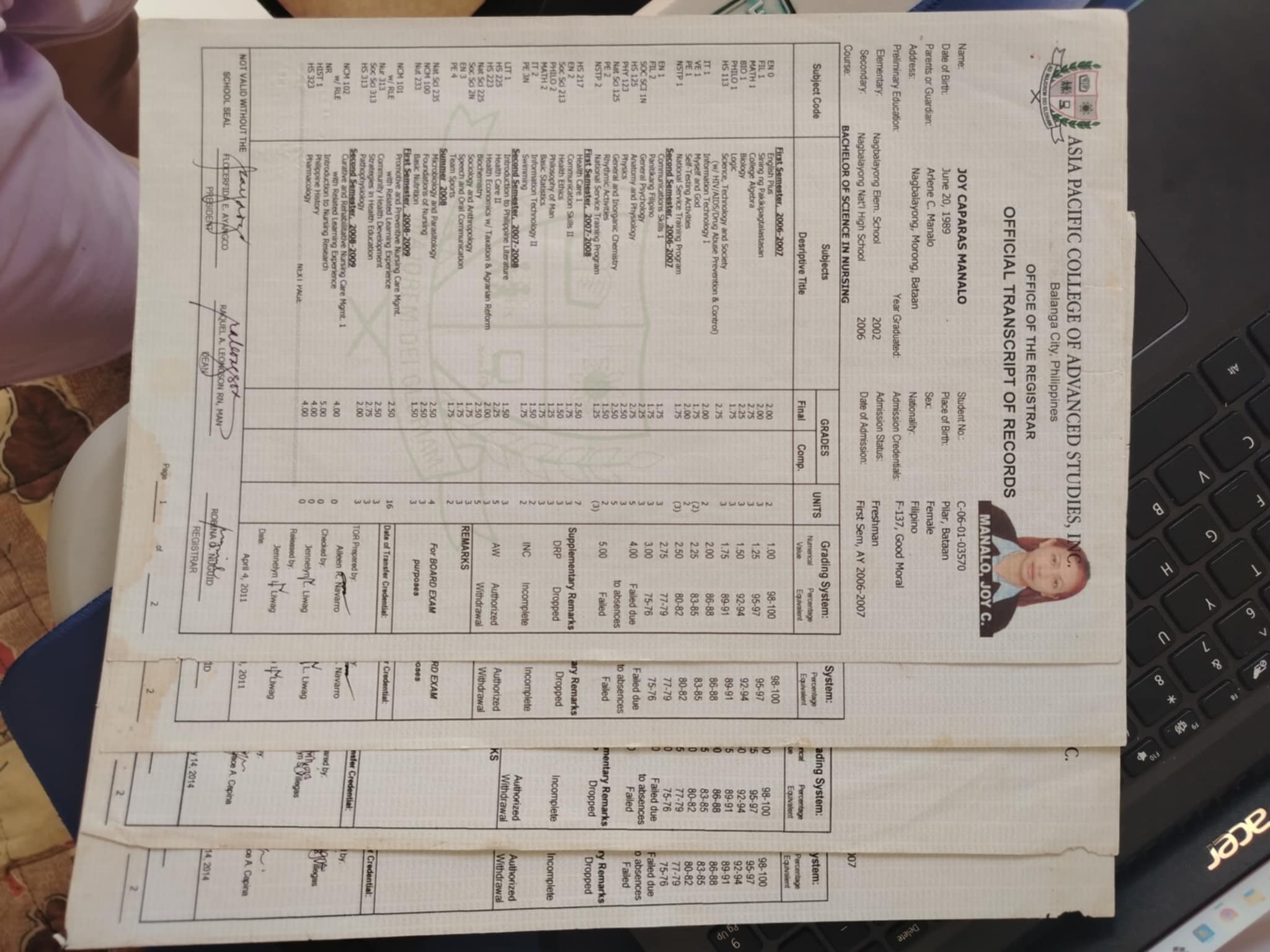 transcript of record