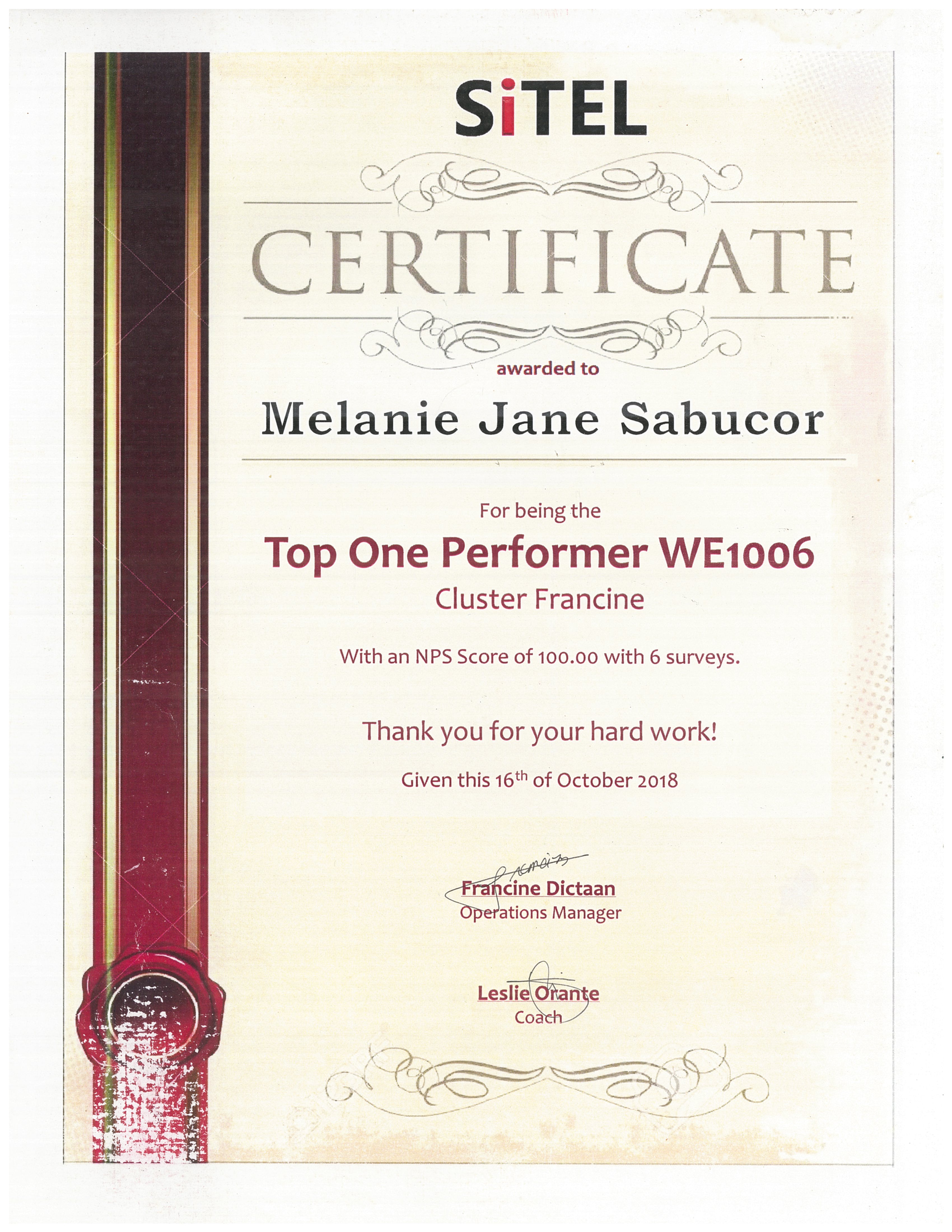 Net Promoter Score Performer