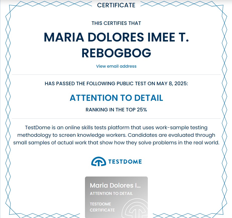 ATTENTION TO DETAIL CERTIFICATE