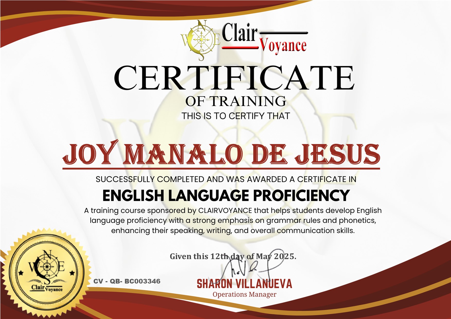 English proficiency cert