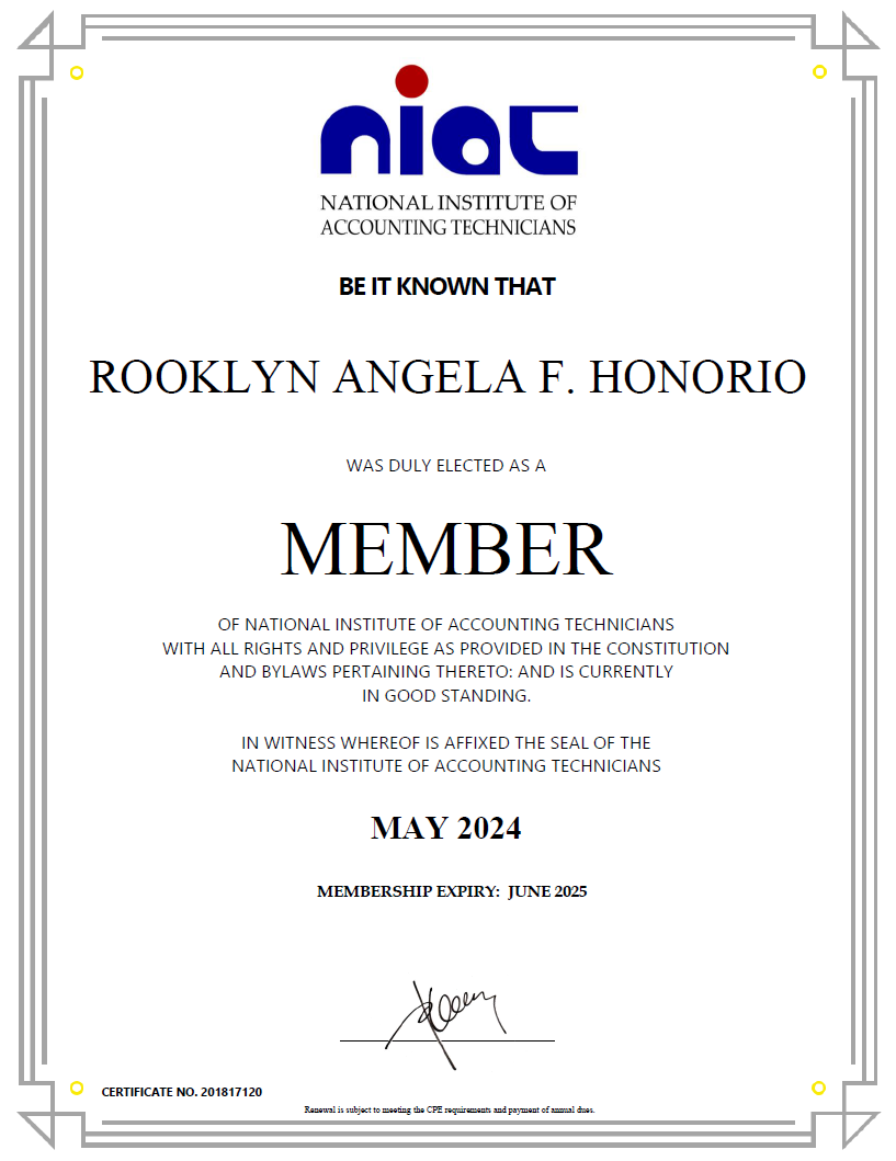 Member of the Institute of Certified Bookkeepers