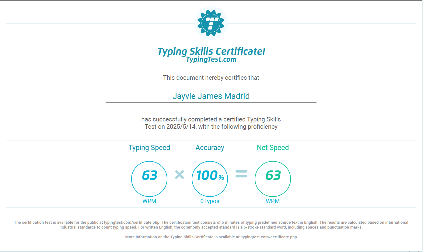 Typing Skills Certificate