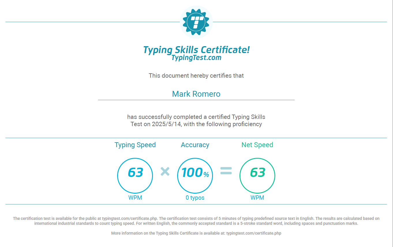 TYPINGTEST CERTIFICATE
