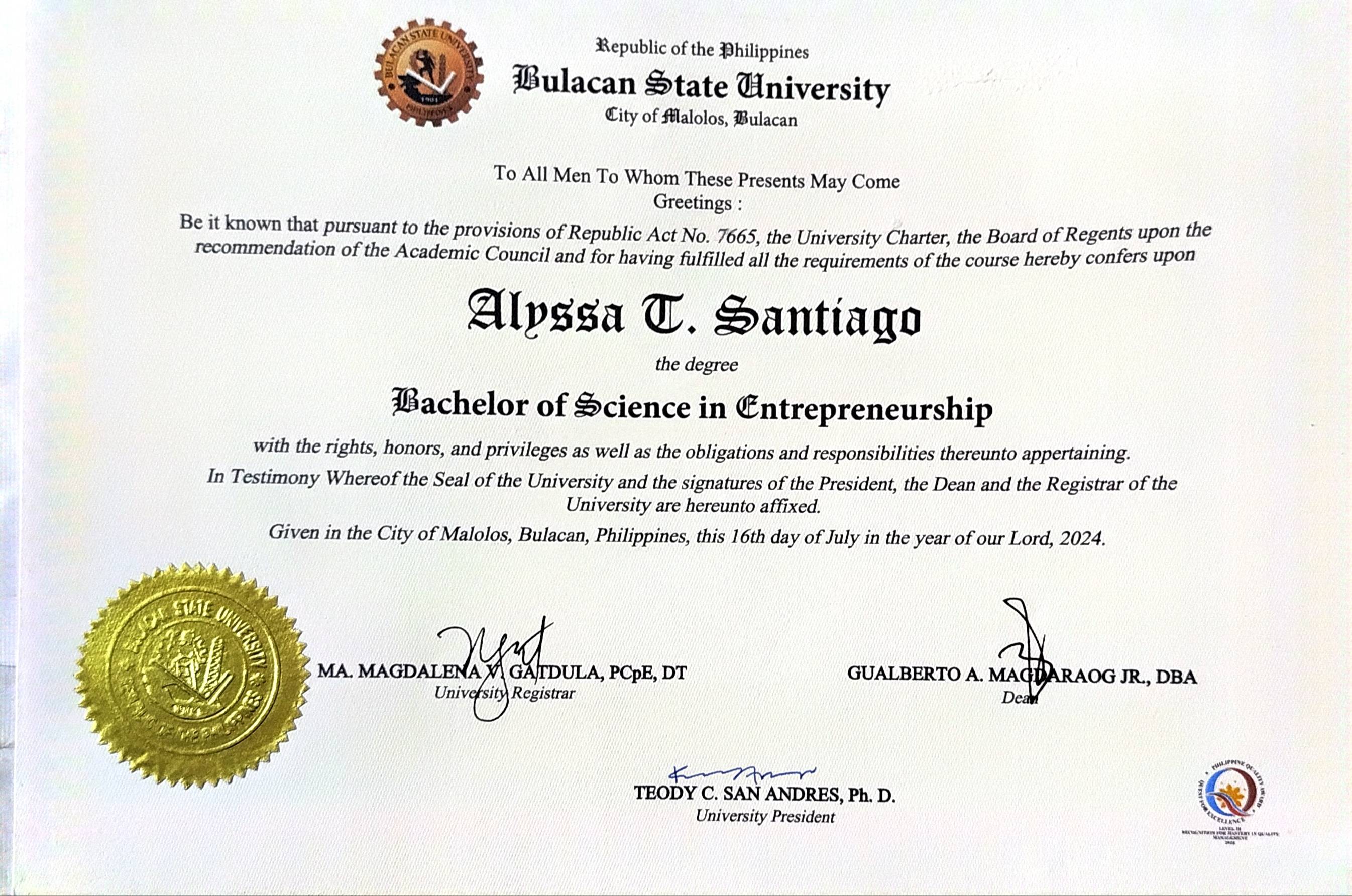 Bachelor of Science in Entrepreneurship