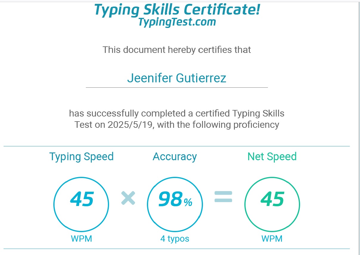 Typing Certificate