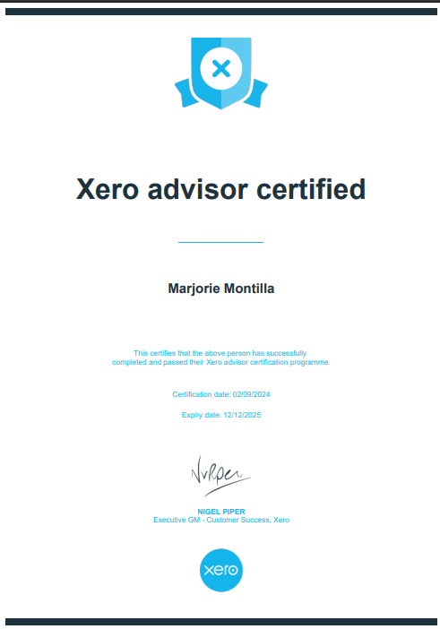 Xero Certificate