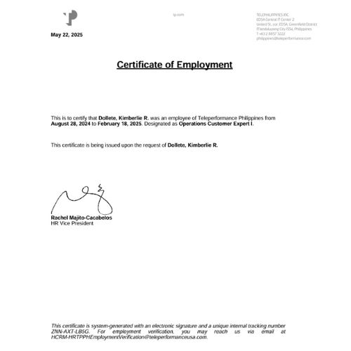 Certificate of Employment