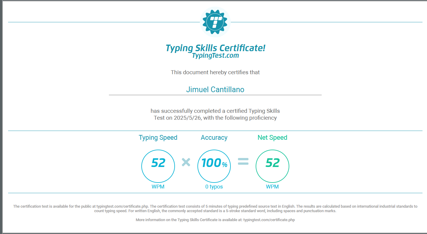 Typing Test Certificate