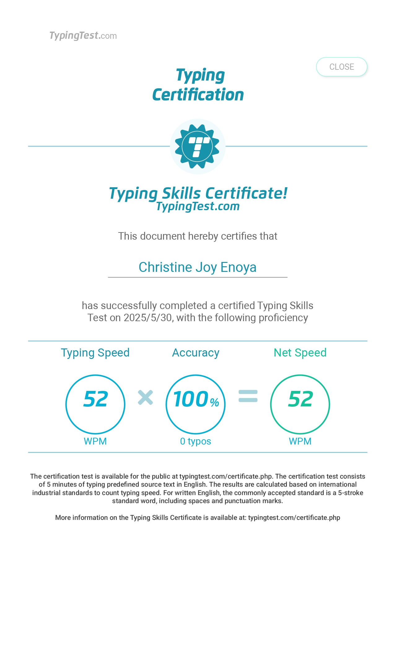 Typing Test Result