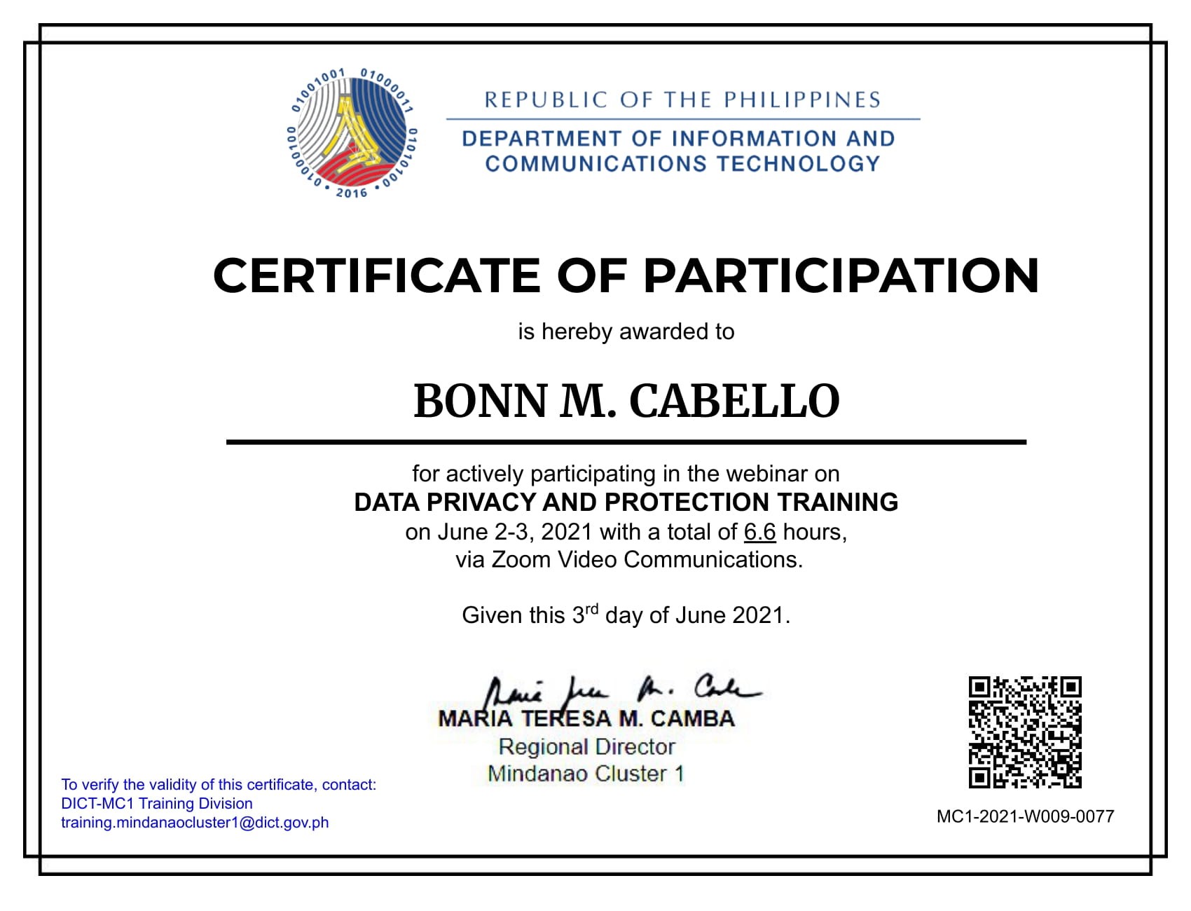 Certificate of Participation
