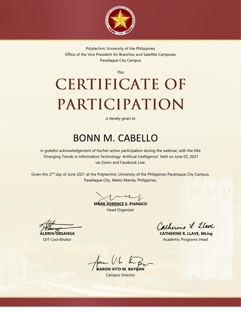 Certificate of Participation