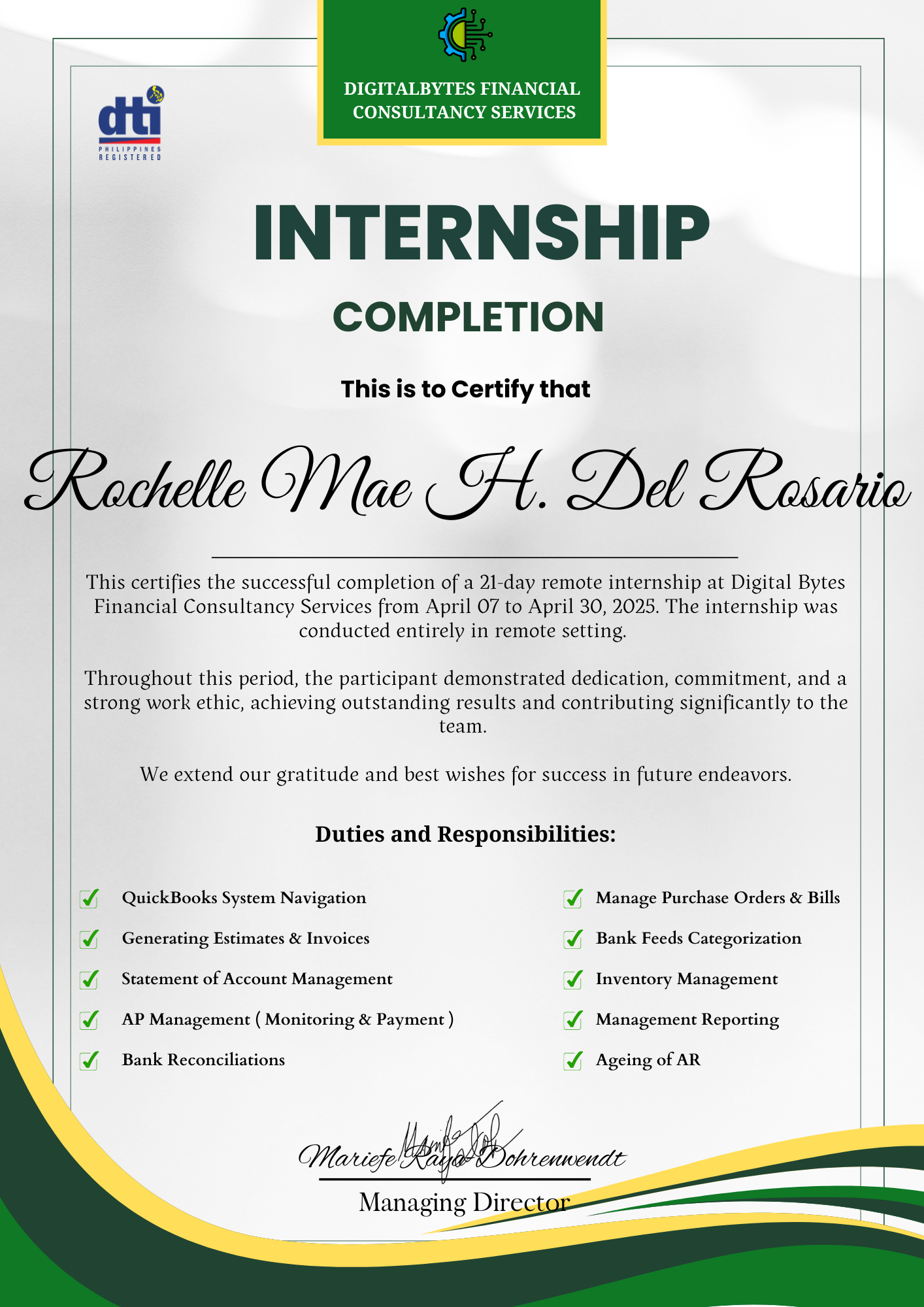 Digital Bytes Financial Consultancy Services Internship Completion